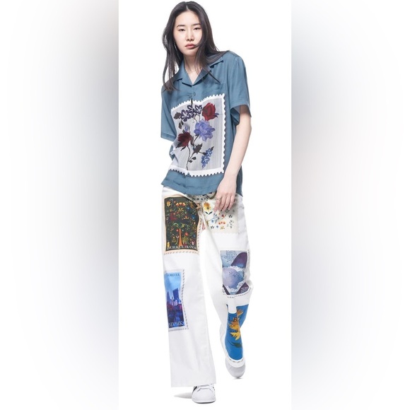 THE KIT's Nicole Jean wide-leg high-waisted denim vintage stamp patchwork baggy - Picture 2 of 16